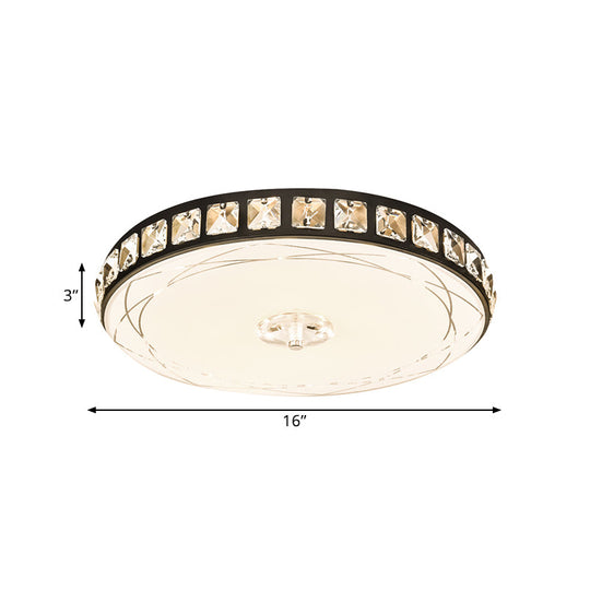 16"/19.5" Contemporary Drum Ceiling Light: LED Crystal Flush Lamp Fixture (Black)