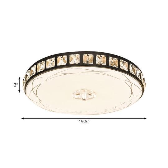 16"/19.5" Contemporary Drum Ceiling Light: LED Crystal Flush Lamp Fixture (Black)