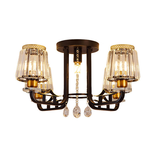 Black Crystal Tapered Semi-Flush Ceiling Light Fixture - 5-Lights LED Traditional Chandelier