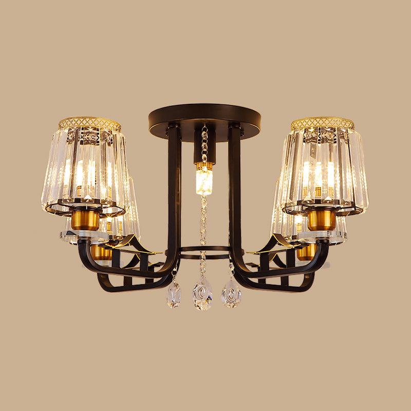 Black Crystal Tapered Semi-Flush Ceiling Light Fixture - 5-Lights LED Traditional Chandelier