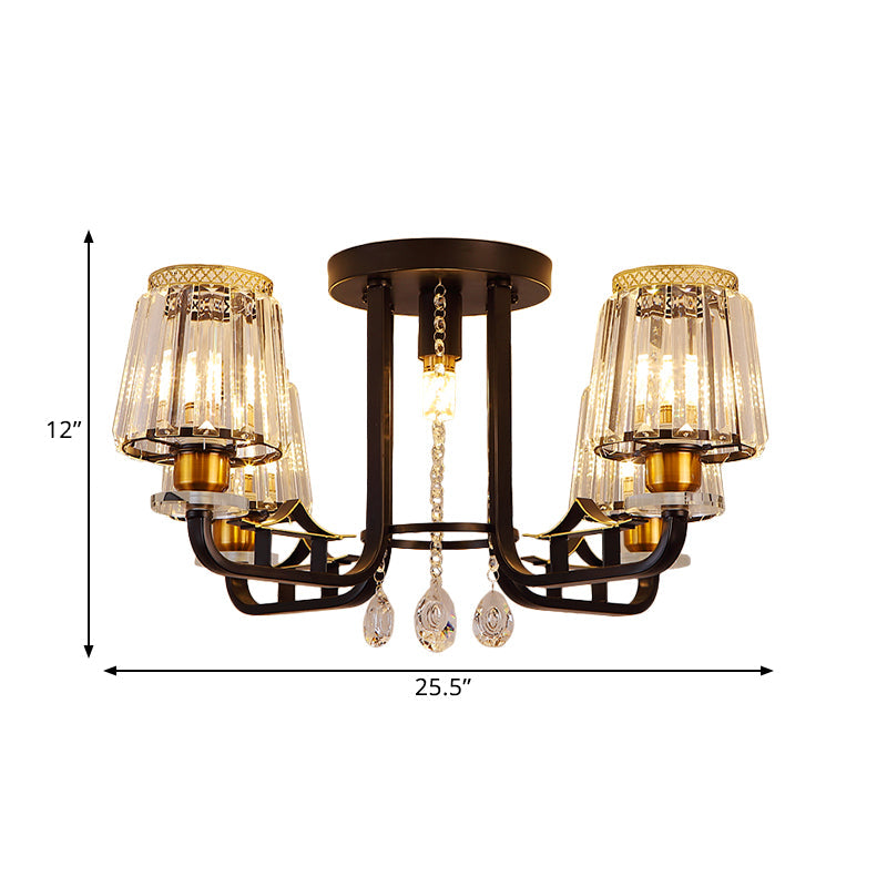 Black Crystal Tapered Semi-Flush Ceiling Light Fixture - 5-Lights LED Traditional Chandelier