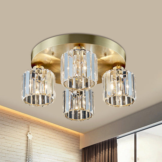 Modern Cylindrical Semi Flush Crystal Chandelier - Gold