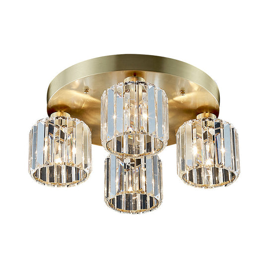 Modern Cylindrical Semi Flush Crystal Chandelier - Gold