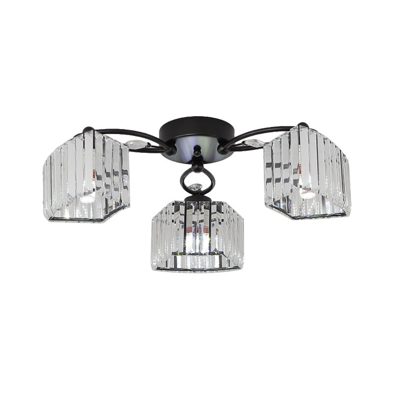 Modern Semi Flush Mount with Clear Crystals and Sleek Black Finish - 3/6 Heads Trapezoid Design