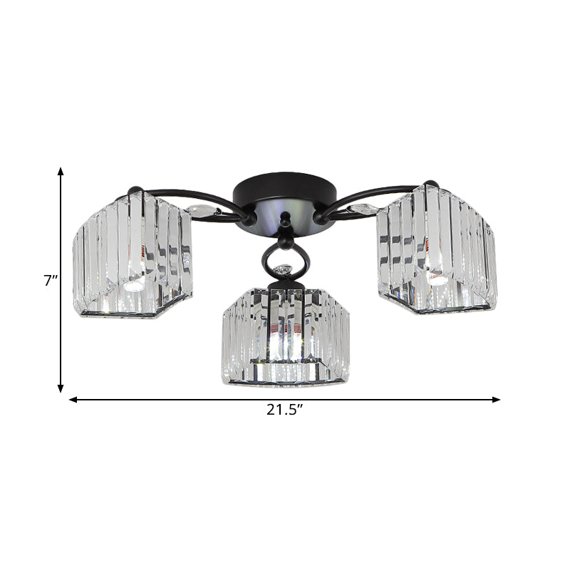 Modern Semi Flush Mount with Clear Crystals and Sleek Black Finish - 3/6 Heads Trapezoid Design