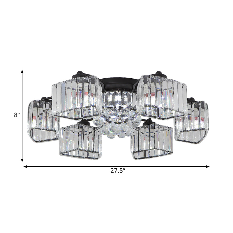 Modern Semi Flush Mount with Clear Crystals and Sleek Black Finish - 3/6 Heads Trapezoid Design