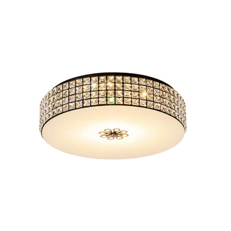 16/19.5 Clear Crystal Led Drum Flush Mount Lamp - Contemporary Ceiling Light For Bedroom