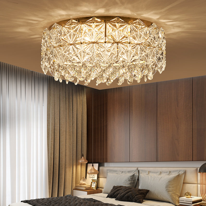 Modern Drum Crystal Flush Mount Ceiling Light with 4/6 Heads - 16.5"/20.5" Width