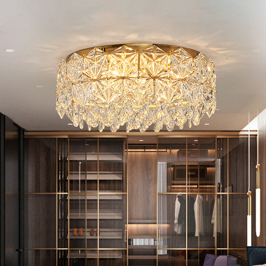 Modern Drum Crystal Flush Mount Ceiling Light with 4/6 Heads - 16.5"/20.5" Width