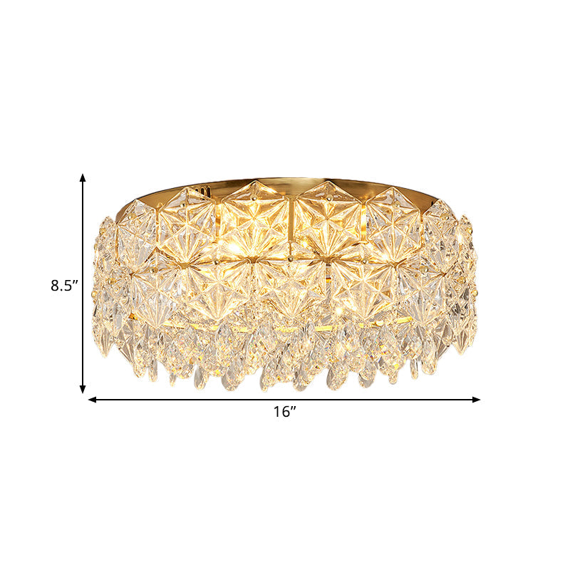 Modern Drum Crystal Flush Mount Ceiling Light with 4/6 Heads - 16.5"/20.5" Width