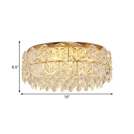 Modern Drum Crystal Flush Mount Ceiling Light with 4/6 Heads - 16.5"/20.5" Width