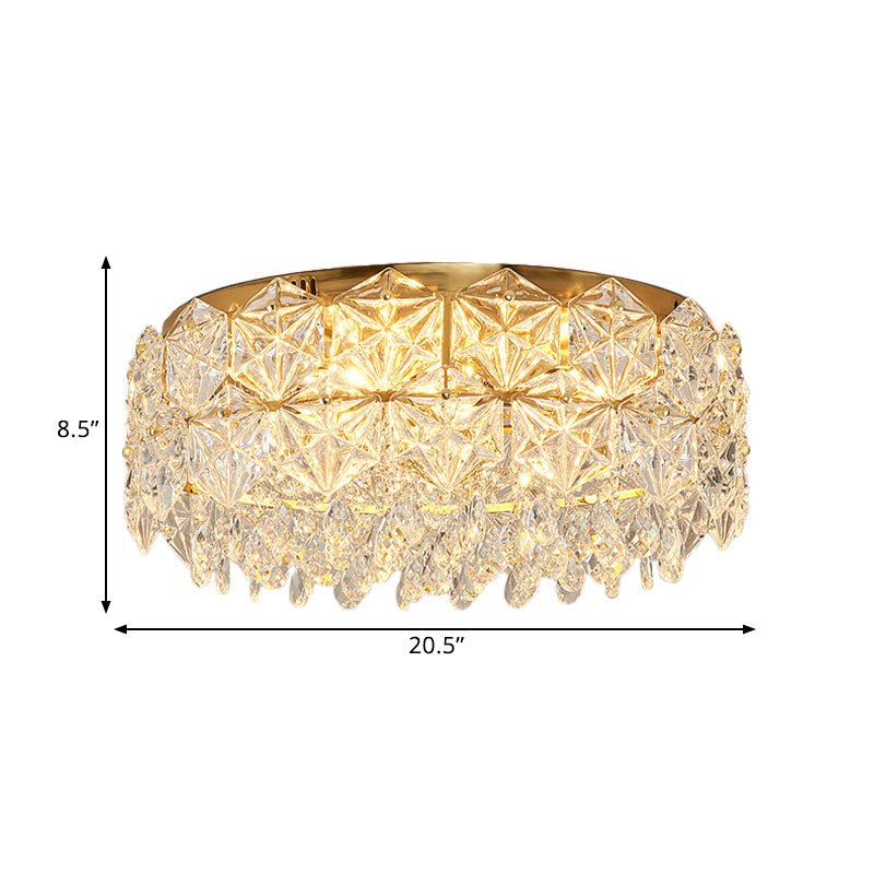 Modern Drum Crystal Flush Mount Ceiling Light with 4/6 Heads - 16.5"/20.5" Width