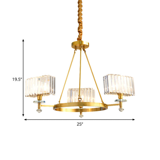 Gold Cuboid Crystal Pendant Chandelier: 3/6 Bulbs Suspension Lighting - Contemporary Design