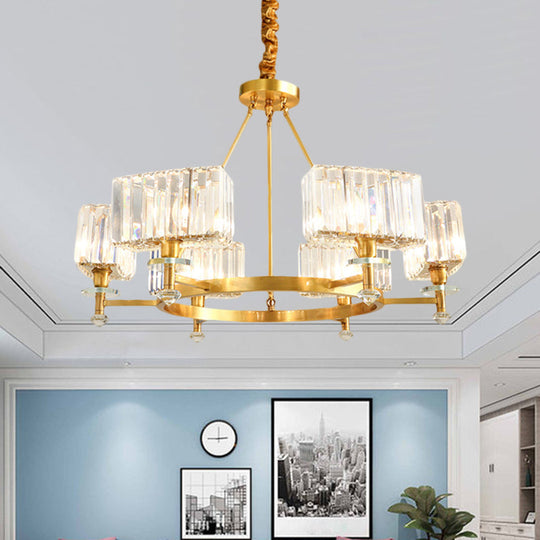 Gold Cuboid Crystal Pendant Chandelier: 3/6 Bulbs Suspension Lighting - Contemporary Design