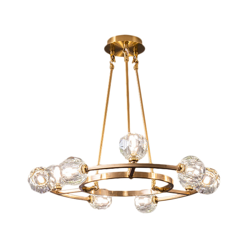 Modern Gold Wheel Crystals Chandelier Lamp - Stunning Great Room Hanging Light