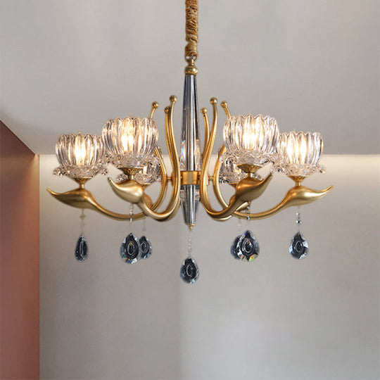 Swirling Arms Crystal Floral Pendant Chandelier - Modern, 6/8 Bulbs, Elegant Crystal Draping - Perfect for Dining Room Lighting