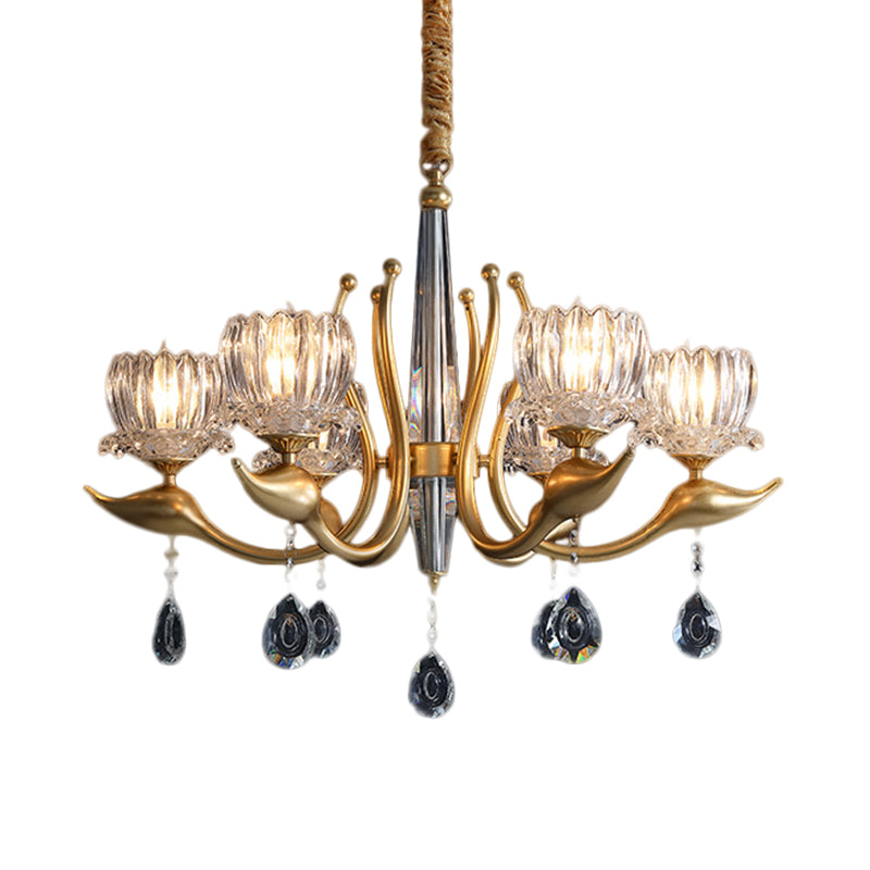 Swirling Arms Crystal Floral Pendant Chandelier - Modern, 6/8 Bulbs, Elegant Crystal Draping - Perfect for Dining Room Lighting