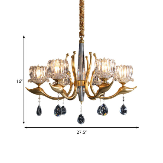 Swirling Arms Crystal Floral Pendant Chandelier - Modern, 6/8 Bulbs, Elegant Crystal Draping - Perfect for Dining Room Lighting