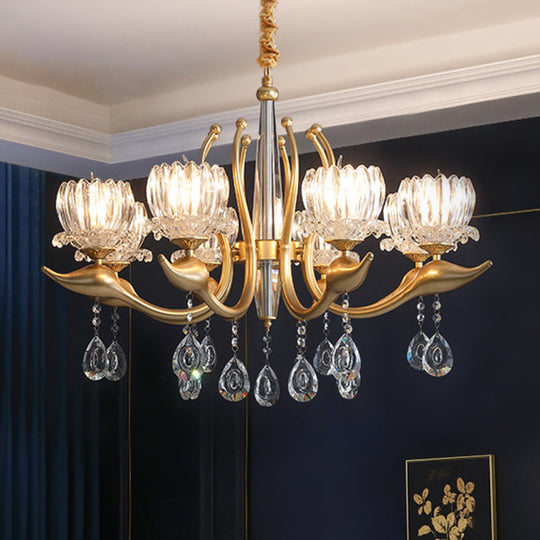 Modern Swirling Arms Crystal Floral Pendant Chandelier - Dining Room Lighting With Draping 6/8 Bulbs