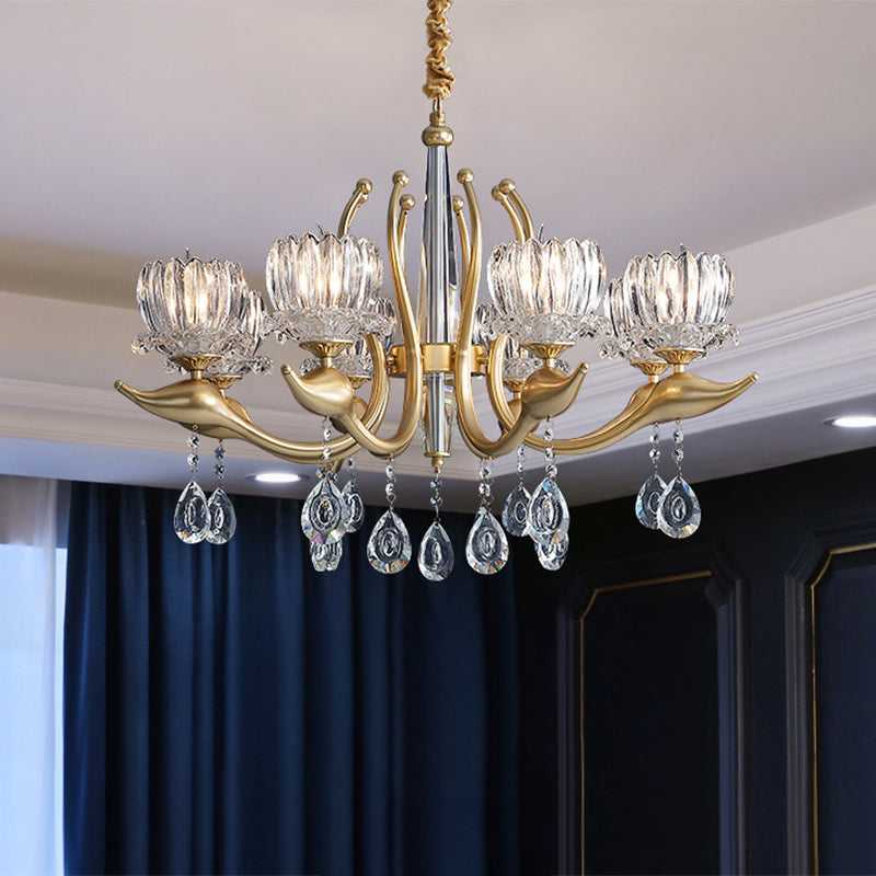 Modern Swirling Arms Crystal Floral Pendant Chandelier - Dining Room Lighting With Draping 6/8 Bulbs