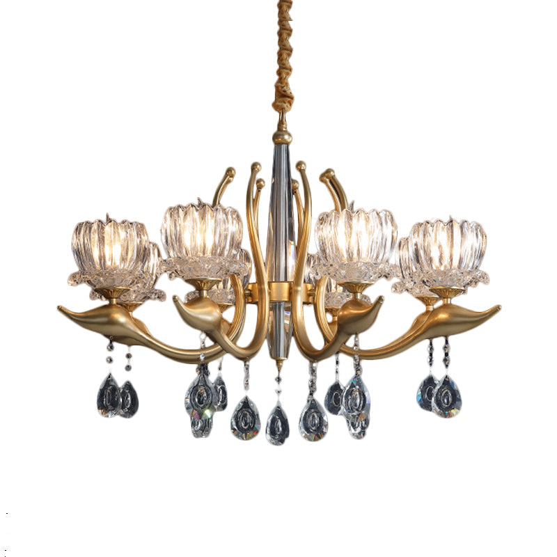 Swirling Arms Crystal Floral Pendant Chandelier - Modern, 6/8 Bulbs, Elegant Crystal Draping - Perfect for Dining Room Lighting