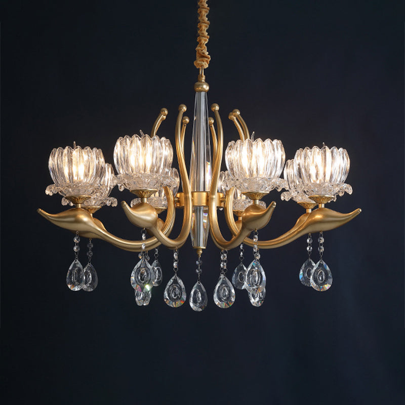 Swirling Arms Crystal Floral Pendant Chandelier - Modern, 6/8 Bulbs, Elegant Crystal Draping - Perfect for Dining Room Lighting