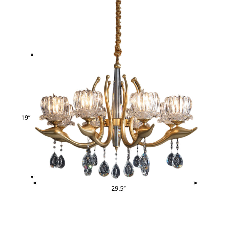 Swirling Arms Crystal Floral Pendant Chandelier - Modern, 6/8 Bulbs, Elegant Crystal Draping - Perfect for Dining Room Lighting