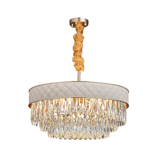 Contemporary Crystal Raindrops Chandelier - White, 9/15 Heads, Drum Ceiling Pendant (19.5"/23.5" Wide)