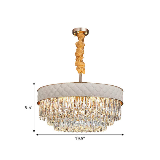 Contemporary Crystal Raindrops Chandelier - White, 9/15 Heads, Drum Ceiling Pendant (19.5"/23.5" Wide)