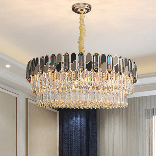 Modernist Clear Crystal Chandelier Ceiling Lamp with 11 Tiered Round Bulbs