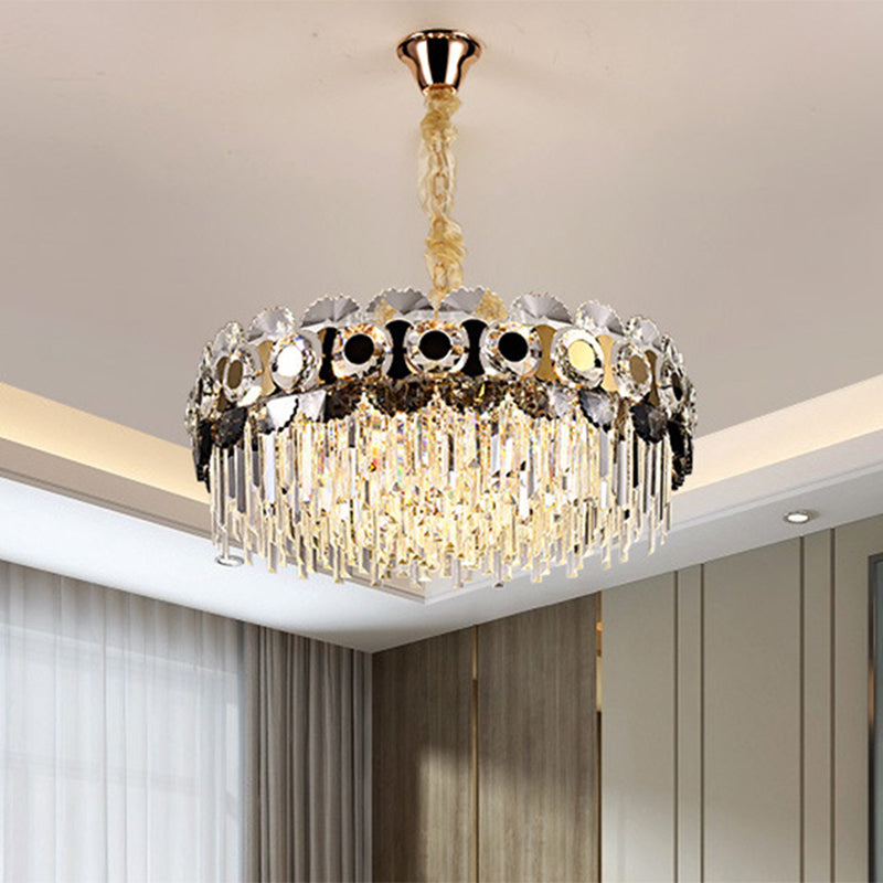 Prismatic Crystal Chandelier - 12 Bulbs - Contemporary Gold Round - Living Room Hanging Light