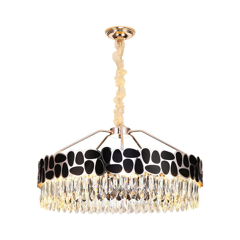 Modern Black Crystal Prismatic Pendant Chandelier with 8 Heads and Circular Suspension Lighting