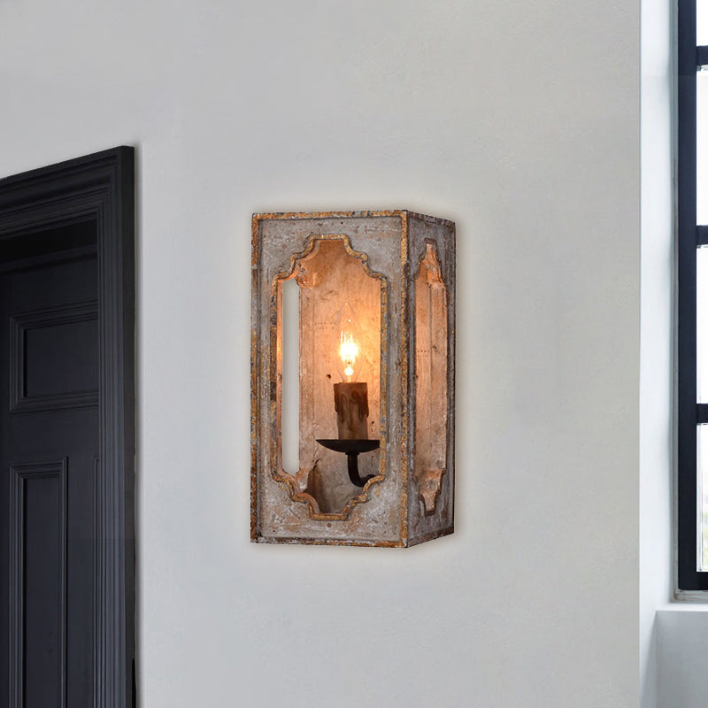 Country Style Metallic Cuboid Sconce With Candle Design