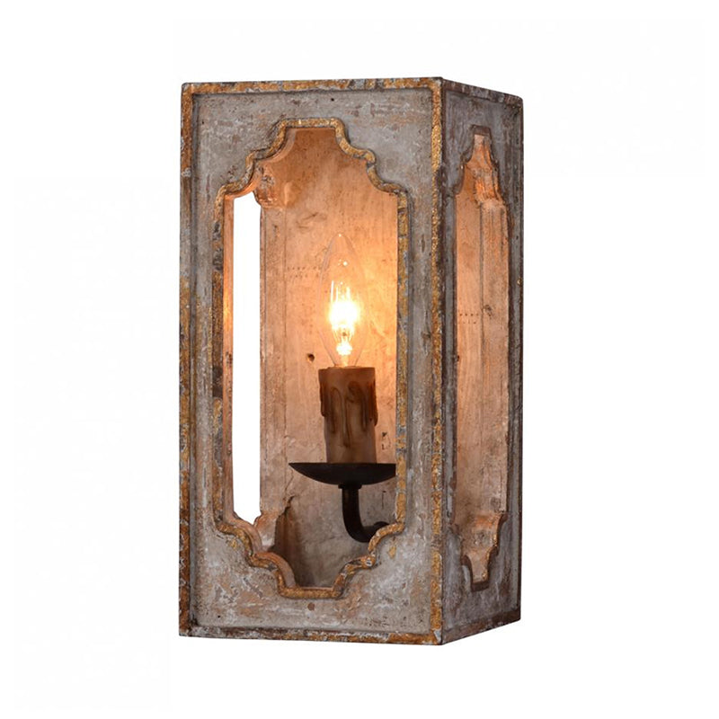 Country Style Metallic Cuboid Sconce With Candle Design