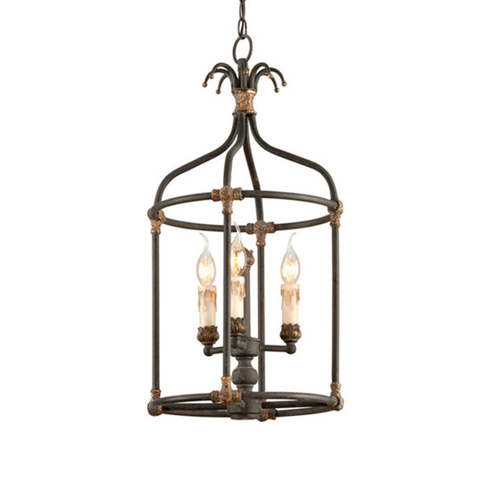 Rustic Birdcage Chandelier: Living Room Lighting Pendant Lamp | Metallic Black & Gold 3-Bulb