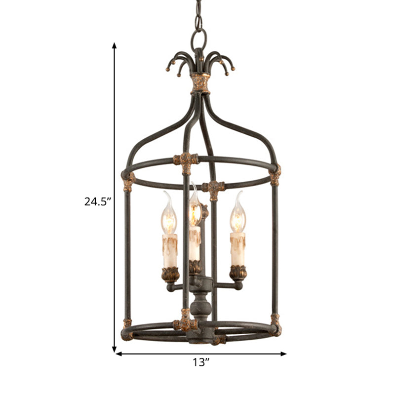 Rustic Birdcage Chandelier: Living Room Lighting Pendant Lamp | Metallic Black & Gold 3-Bulb