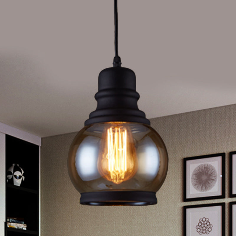 Industrial 1-Head Clear Glass Pendant Light In Black - Jar-Shape Ceiling Fixture Kit / C