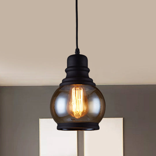 Industrial Pendant Light Kit - Clear Glass, Black Finish, Jar Shape, 1 Head, Ceiling Hang Fixture