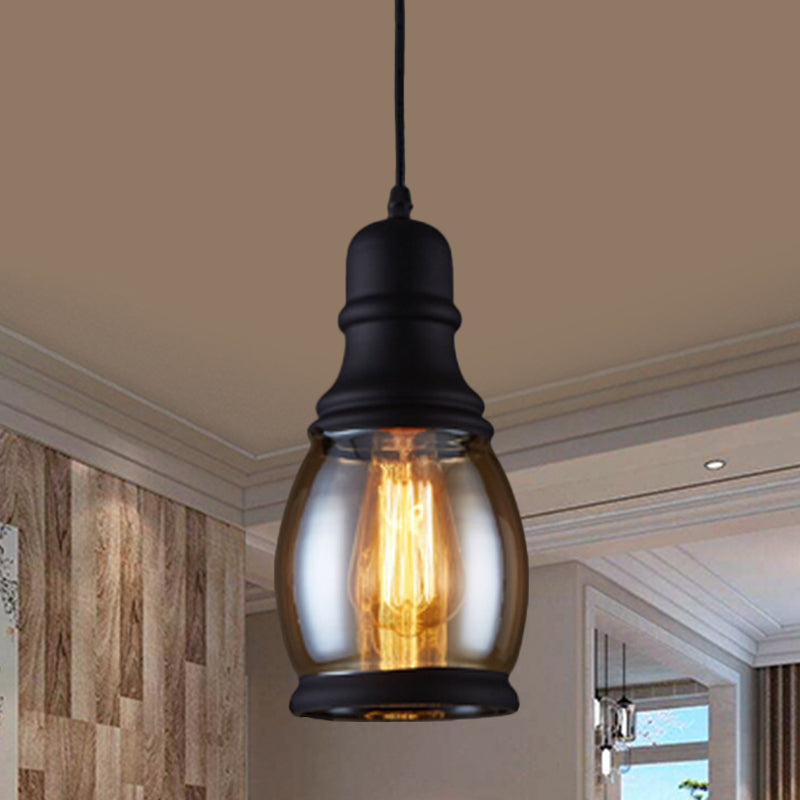 Industrial Pendant Light Kit - Clear Glass, Black Finish, Jar Shape, 1 Head, Ceiling Hang Fixture