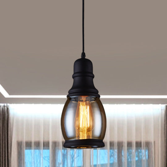 Industrial Pendant Light Kit - Clear Glass, Black Finish, Jar Shape, 1 Head, Ceiling Hang Fixture