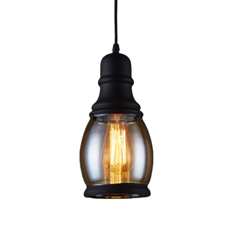 Industrial Pendant Light Kit - Clear Glass, Black Finish, Jar Shape, 1 Head, Ceiling Hang Fixture