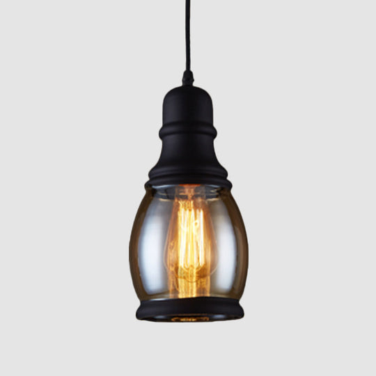 Industrial Pendant Light Kit - Clear Glass, Black Finish, Jar Shape, 1 Head, Ceiling Hang Fixture