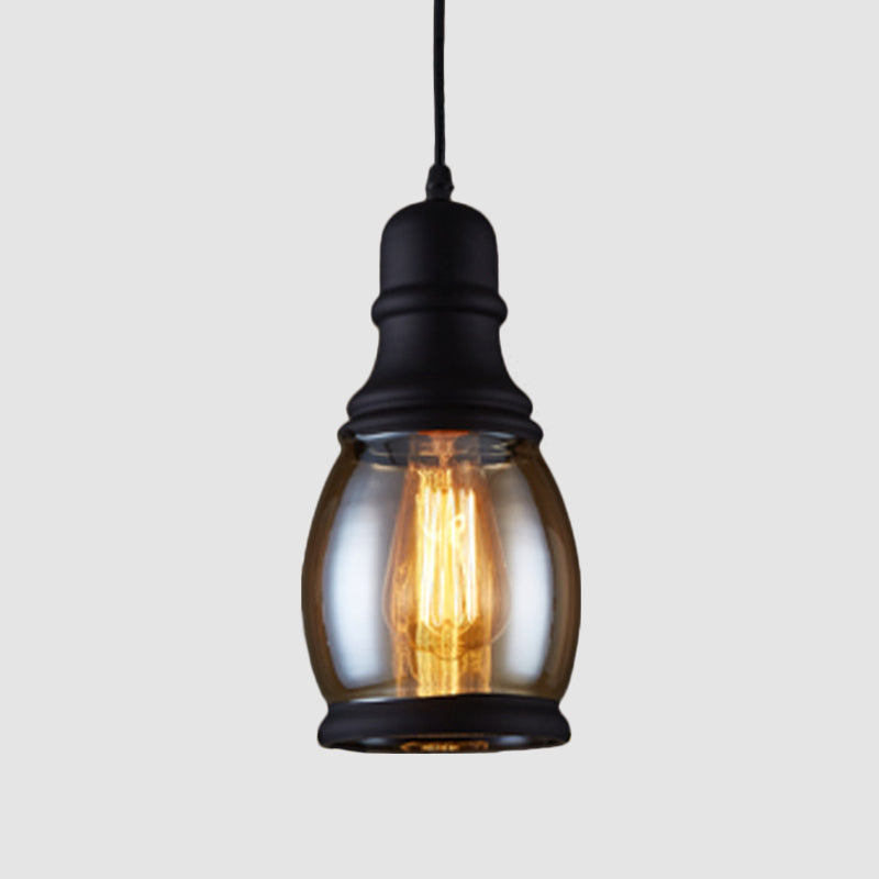 Industrial 1-Head Clear Glass Pendant Light In Black - Jar-Shape Ceiling Fixture Kit