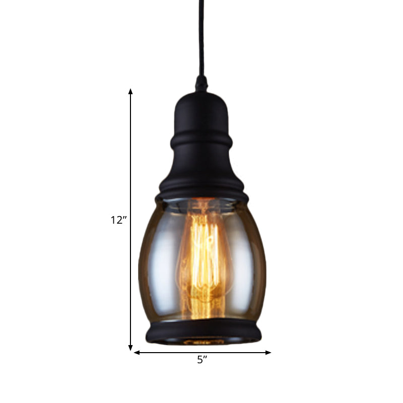 Industrial Pendant Light Kit - Clear Glass, Black Finish, Jar Shape, 1 Head, Ceiling Hang Fixture