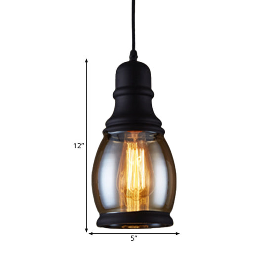 Industrial Pendant Light Kit - Clear Glass, Black Finish, Jar Shape, 1 Head, Ceiling Hang Fixture