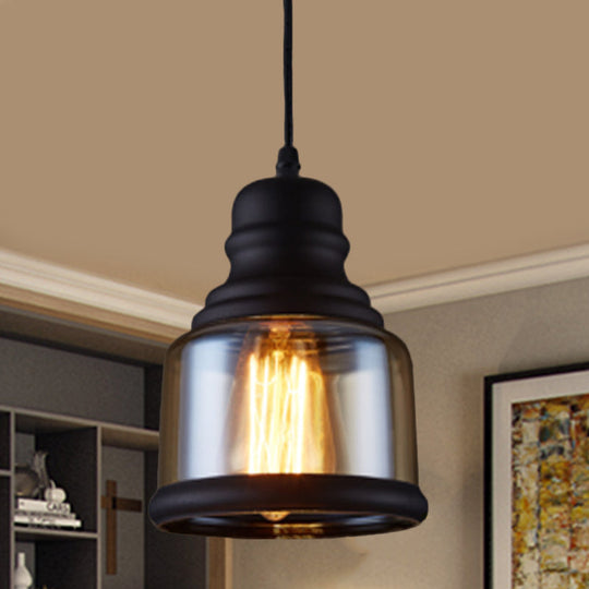 Industrial 1-Head Clear Glass Pendant Light In Black - Jar-Shape Ceiling Fixture Kit / A