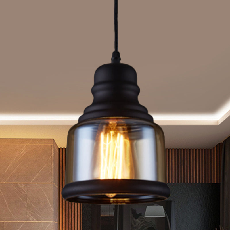 Industrial 1-Head Clear Glass Pendant Light In Black - Jar-Shape Ceiling Fixture Kit