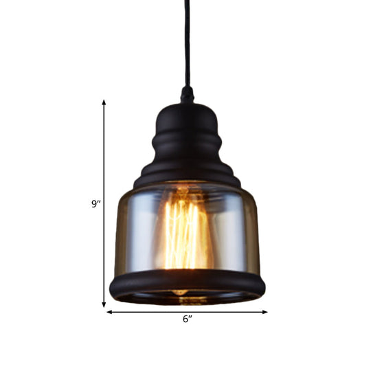 Industrial Pendant Light Kit - Clear Glass, Black Finish, Jar Shape, 1 Head, Ceiling Hang Fixture