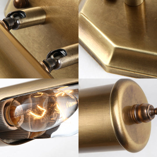 Metallic Shade Bedroom Wall Sconce With 2 Bulbs And Brass Finish Available In 14/18 Width