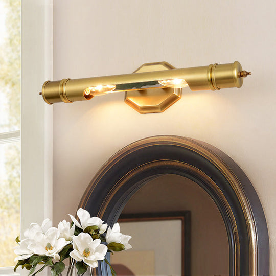 Modernist Style Gold Tube Vanity Lighting: 14/18 Wide 2-Head Metal Wall Light Fixture For Corridor /